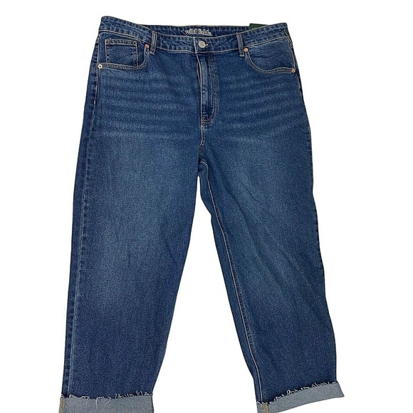 Wild Fable Womens Jeans Size 18 / 34 High Rise Raw Hem Straight Ankle Blue New - Picture 1 of 12